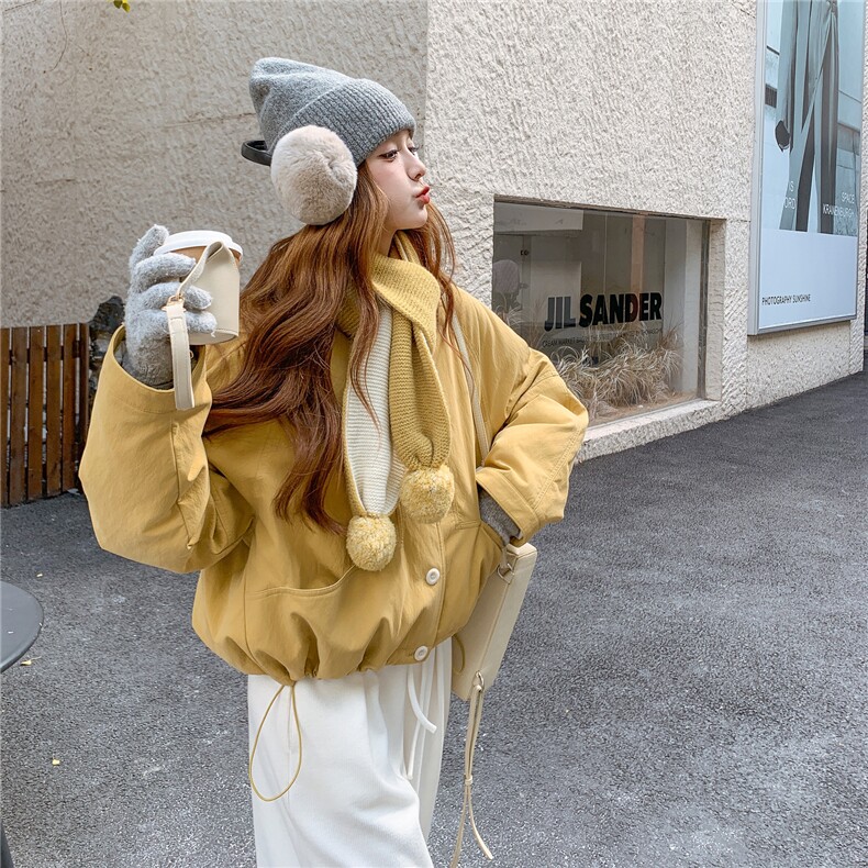 新北欧女孩黄色短款90白鸭绒羽绒服女冬季小个子宽松加厚保暖外套,女装羽绒服,维壹