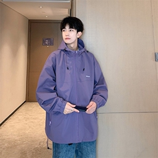 冲锋衣连帽夹克男宽松落肩纯色上衣外套DSA157B-JK727-P58，男装夹克，电商A157B