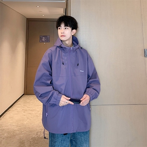 冲锋衣连帽夹克男宽松落肩纯色上衣外套DSA157B-JK727-P58图片
