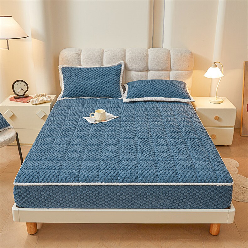 新款A类柔暖立体豆豆绒夹棉床笠豆豆绒，床单，一起卖家纺