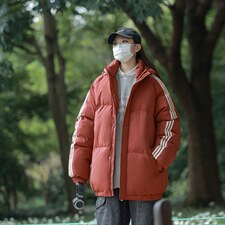 冬季港风三条杠撞色连帽棉衣加绒加厚拼色加厚棉衣外套MY6088P90，男装棉衣，电商A128