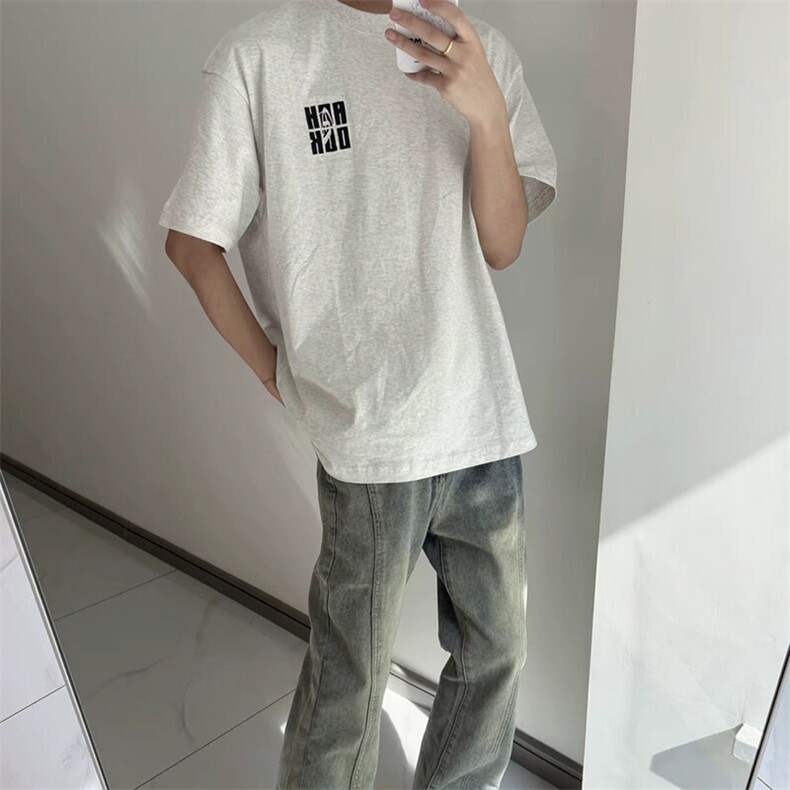 万针全刺绣工艺抖音得物高品质260克重磅纯棉双纱美式高街短袖T恤,男装T恤,电商A486