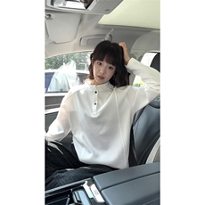 抖音得物品质美式高街重磅曼巴棉拼接cleanfit亨利领卫衣长袖T恤，男装T恤，电商A486-1