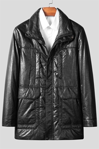 W5337海宁皮衣男头层牛皮白鸭绒羽绒服短款翻领皮夹克冬P780图片