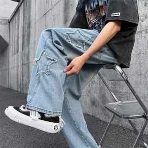 宽松直筒长裤直脚牛仔裤青春流行男水洗KJ61P42图片