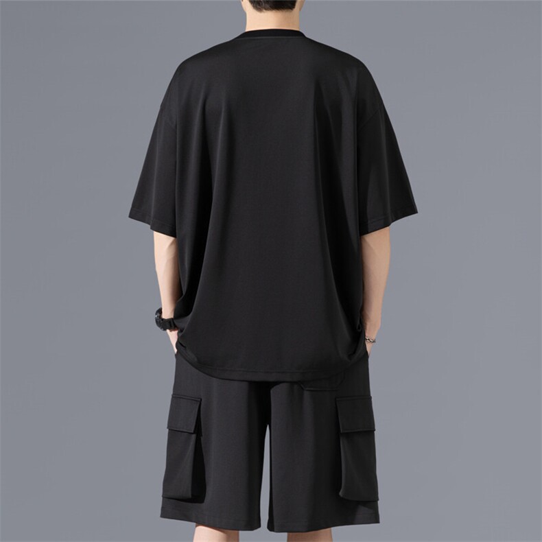 2025夏季新款旋律风车大码冰丝短袖T恤套装M-5XHQ25488-P65,男装T恤,电商A022