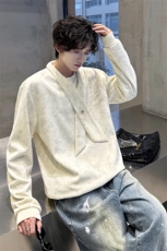 学院风自带领带cleanfit长袖卫衣扎染纯色上衣常规P49加绒P59，男装卫衣，电商B319