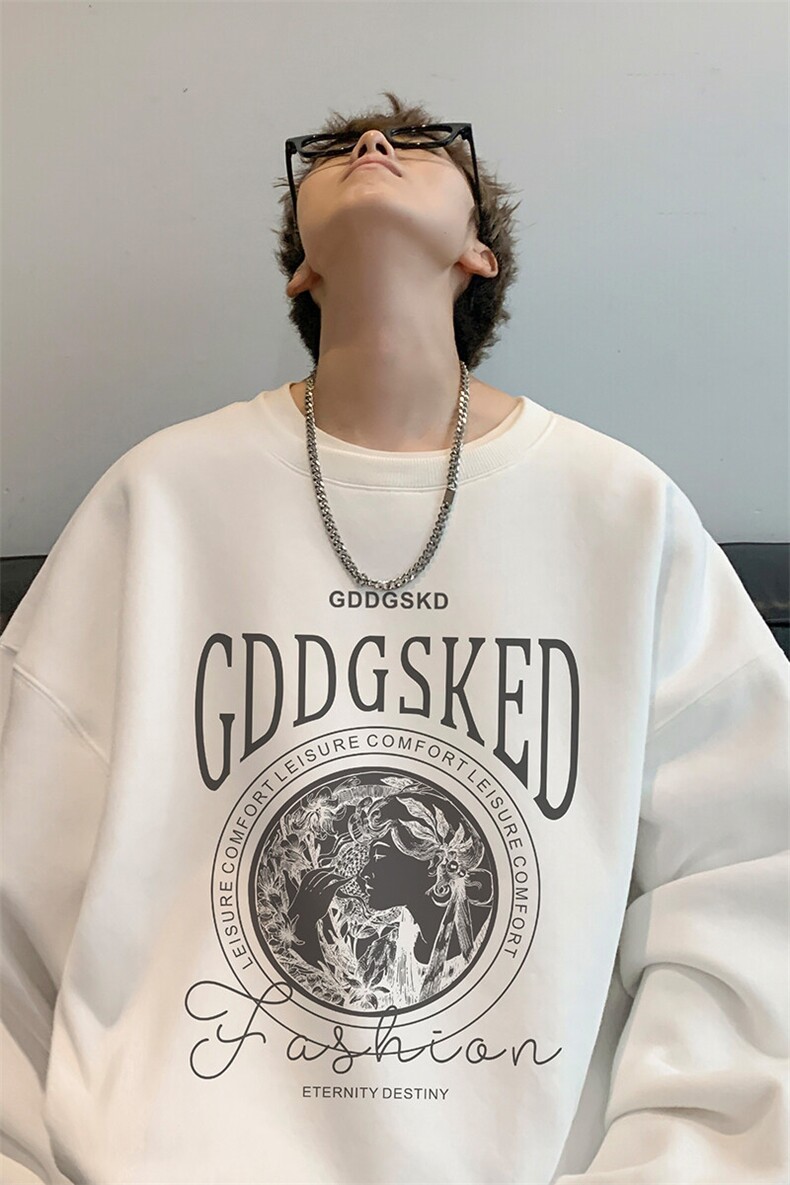 内景春季新款圆领卫衣男潮港风复古宽松打底衫WY00307/P35加绒P45,男装卫衣,电商B316