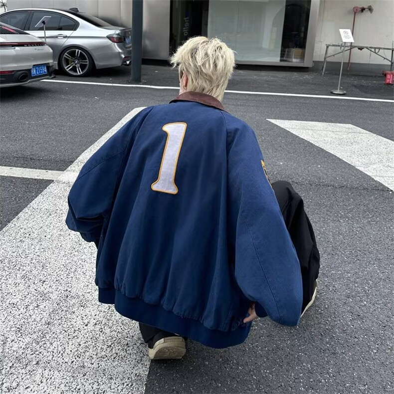 大码徽章刺绣哈林顿夹克男潮牌街头美式复古飞行工装外套,男装夹克,四季星座505