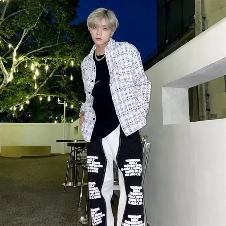 450-P422025不计后果小香风夹克男秋季高级感粗毛呢外套潮宽松,男装T恤,电商B323A