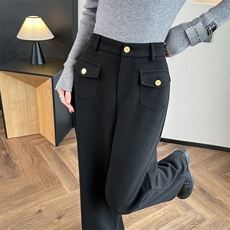 高腰羊毛呢阔腿裤女秋冬新款加厚直筒裤子小个子窄版西装裤，女装休闲裤，云美莎专业女裤-全店现货