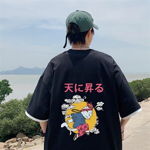 JT55012-P25 假两件短袖t恤男大码胖子半袖体恤半截袖 港风图片