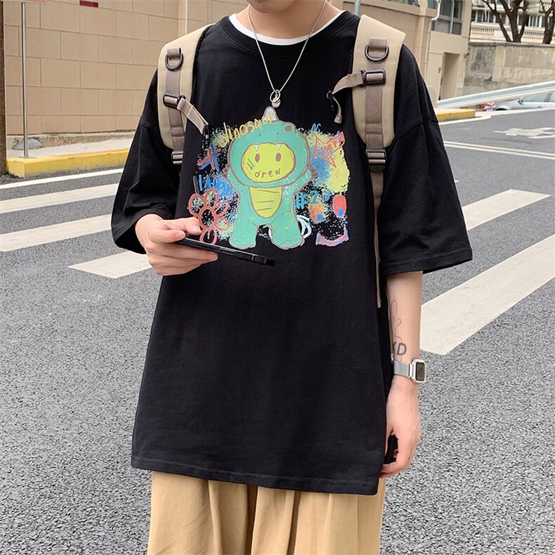 夏季卡通短袖t恤男韩版潮流宽松半袖体恤潮牌衣服打底衫,男装T恤,电商A409-1