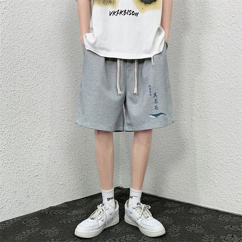 HD74261-P22华夫格短裤男大码宽松五分裤男直筒中裤,男装休闲裤,电商A040