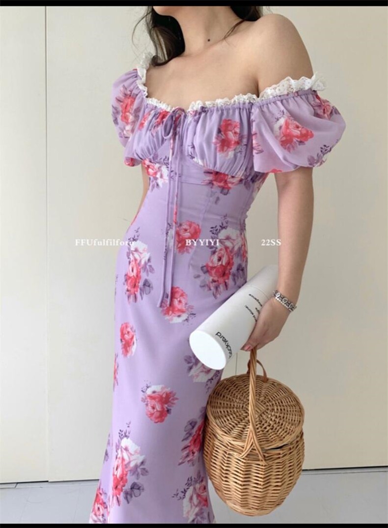 法式花色连衣裙均码现货，女装连衣裙，G