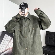 秋季新款皮夹克男宽松皮衣翻领外套青年潮流A266-PY009-P100控168，男装夹克，电商A266