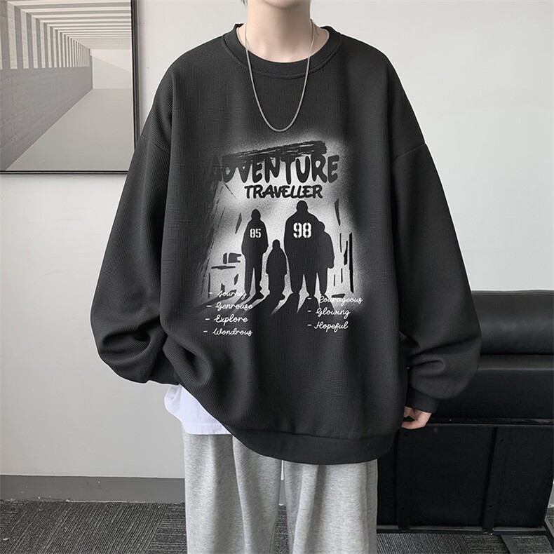 5XL华夫格卫衣男大码胖子圆领长袖t恤HW76374-P30加绒款-P40,男装卫衣,电商A040