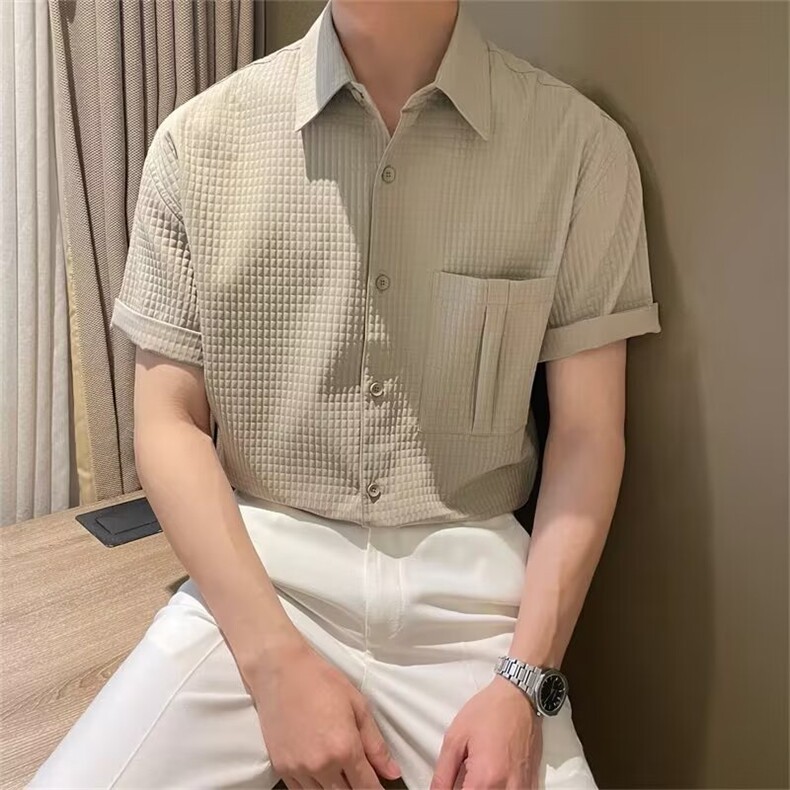 夏季复古潮男百搭垂感男短袖宽松休闲潮流美式痞帅设计感衬衣,男装衬衫,星座506A