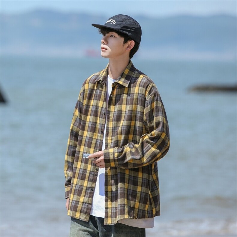 25年春季格子衬衫长袖大码宽松落肩现货DS-C323-1-2372-特批30,男装衬衫,电商C323-1