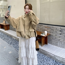 韩范简约短款风衣外套女2025秋季新款慵懒风宽松小个子百搭上衣潮，女装风衣，2C325