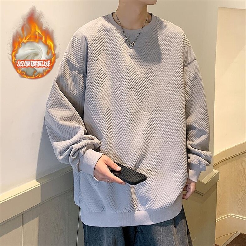 冬新港风雪尼尔欧棉绒大码男士圆领套头银狐绒卫衣W357J加绒-P55,男装卫衣,电商A001