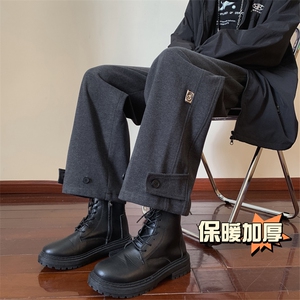 2026冬季新款直筒加厚毛呢裤男休闲纽扣小脚裤3553-P60图片