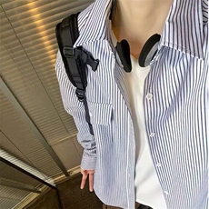 【有货】DBC02-P35日系条纹衬衫男春季情侣装宽松休闲长袖衬衣服，男装衬衫，星座603-2