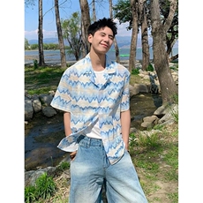 美式潮牌度假穿搭海岛衬衫短袖花衬衣宽松日系休闲上衣男CJ52，男装T恤，星座1116A（原606A-3）