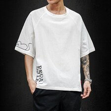 2021夏季新日系黑墙大码男风鼠印花短袖亚T恤T190-P28图片