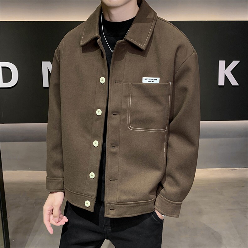 社会小伙高端呢子拼皮宽松韩版外套大衣夹克男A236-JK0813-P130,男装夹克,电商A236