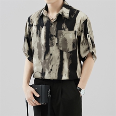 轻松风宽松冰丝垂感衬衫男度假风短袖复古花衬衣A236--P50，男装衬衫，电商A236