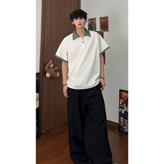 经典情侣同款时尚百搭复古格纹拼接休闲潮流POLO衫HY732P45控68，男装Polo衫，电商A102B