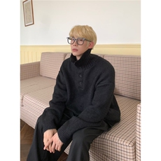 可翻领设计感重磅加厚毛衣男宽松纽扣装饰气质打底针织衫MYD92，男装T恤，星座516A