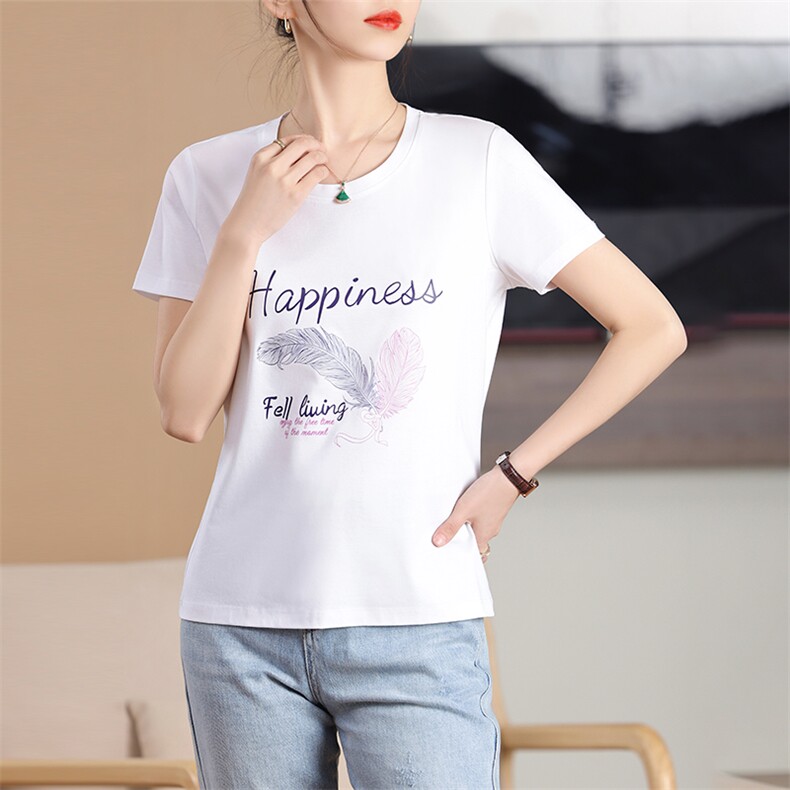 纯棉白色t恤女短袖夏季2025新款宽松韩版百搭休闲圆领半袖体恤女，女装T恤，元素羊绒