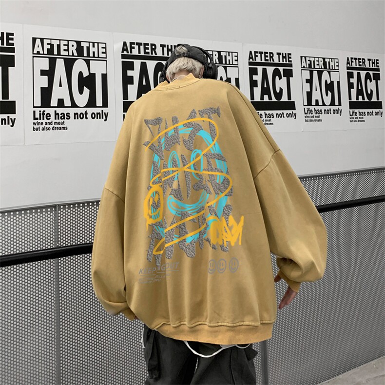 水洗做旧加绒加厚卫衣男23冬高领笑脸印花打底衫XZ514-2-X56-P78,男装T恤,星座514-2(原B239)