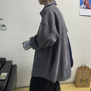 秋冬港风日系大码文艺男秋季衬衫灯芯绒青年长袖外套衬衣 C45/P45图片