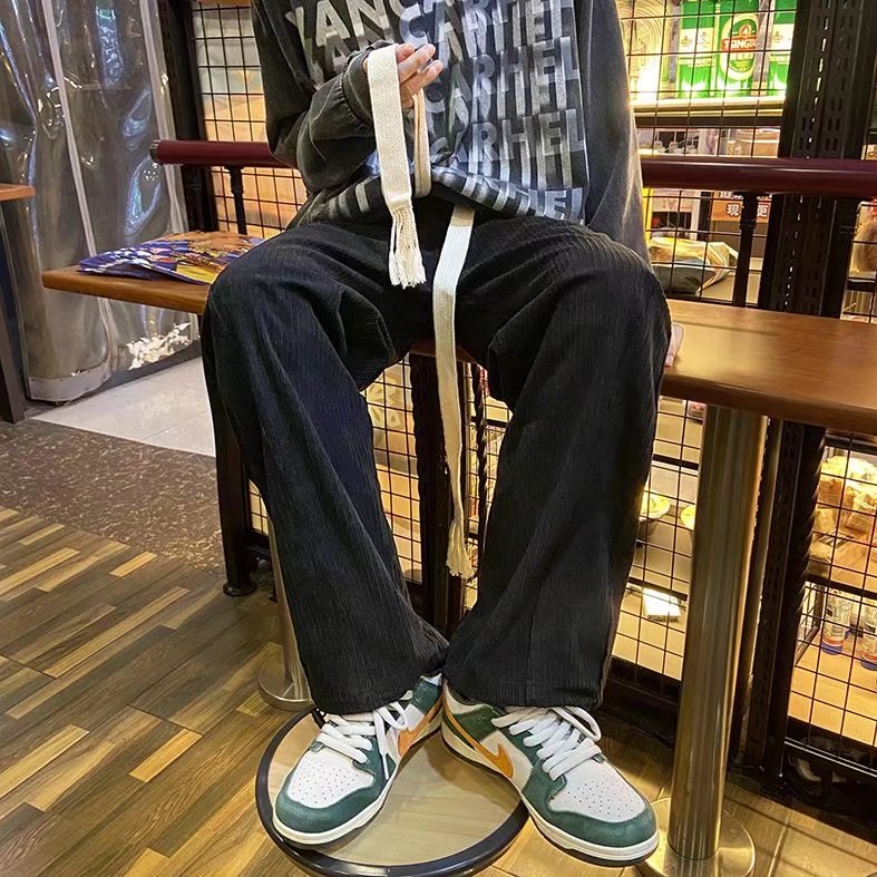 编织绳灯芯绒裤子男港风潮流感宽松直筒休闲裤A539P35图片