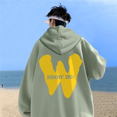 ！秋季重磅宽松大码港风黄W印花连帽卫衣LW115-特p35，男装卫衣，星座508（原C305）