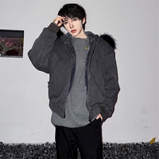 (自家图）冬韩系复古做旧纯色棉服重磅帆布水洗廓形夹克3015-P210，男装夹克，星座910-5