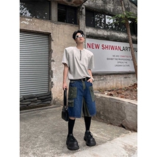 高级感半拉链垫肩t恤男cleanfit重磅短袖美式高街铆钉设计感半袖，男装T恤，星座506A