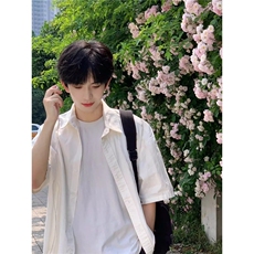 衬衫男短袖夏季新款潮牌潮流设计感宽松大码休闲白衬衣C101，男装衬衫，星座601-1