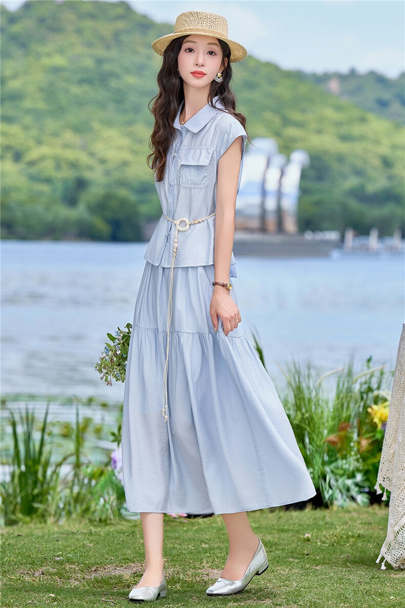 2026年夏季休闲风通用女两件套轻薄雪纺衫衬衫,女装套装/套裙,悦祺
