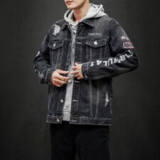 jk818-p90-限价128黑墙牛仔夹克肥仔秋款量足印花大码，男装夹克，星座103A