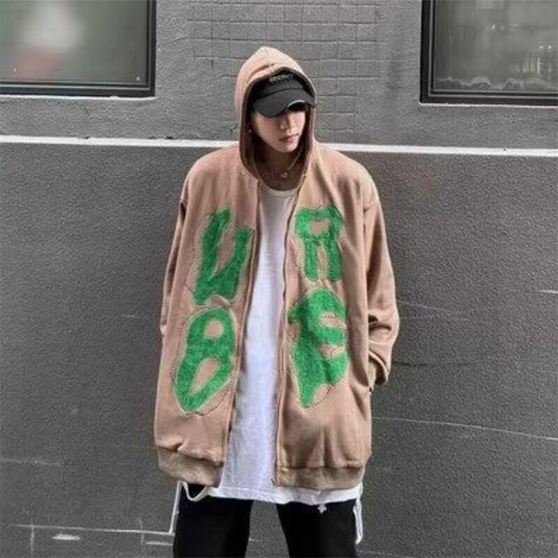 美式开衫卫衣男女春款美式复古高街外套潮oversize炸街痞帅上衣,男装卫衣,星座506A