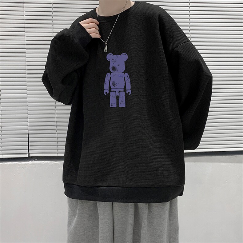 华夫格卫衣圆领卫衣男大码长袖t恤男外套HW76242-P30加绒款-P40,男装卫衣,电商A040
