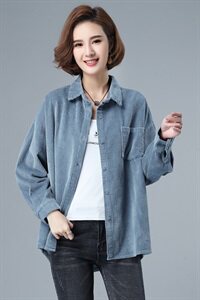 灯芯绒衬衫女新款2024年韩版宽松中长款百搭春秋薄款条绒休闲外套图片