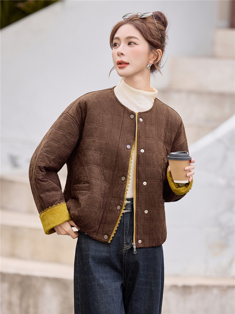 休闲短款夹棉外套2025冬新款减龄洋气圆领棉衣棉服女,女装棉衣/棉服,余墨
