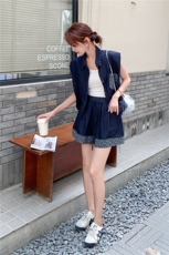 轻熟风小个子薄款牛仔衬衫套装女夏新款设计感时尚洋气短裤两件套，女装套装/套裙，2C057