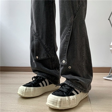 美式风裤子高街水洗黄泥牛仔裤排扣开叉修身微喇直筒裤N01685-P50，男装牛仔裤，星座308B-1