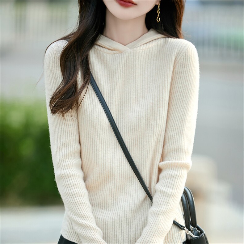 2025百搭时尚简约抽条帽衫，女装羊毛衫，哲奥羊绒
